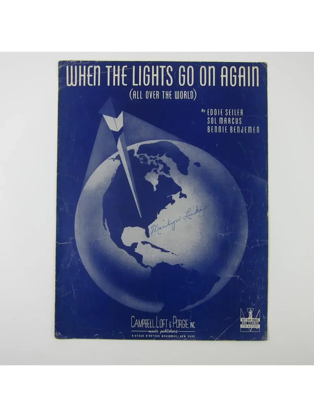 Sheet Music When the Lights Go on again (All over the World ) WW2 Vintage 1942